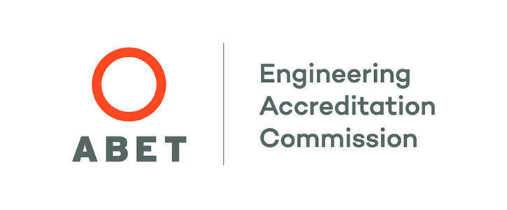 ABET logo, with an orange, hollow circle
